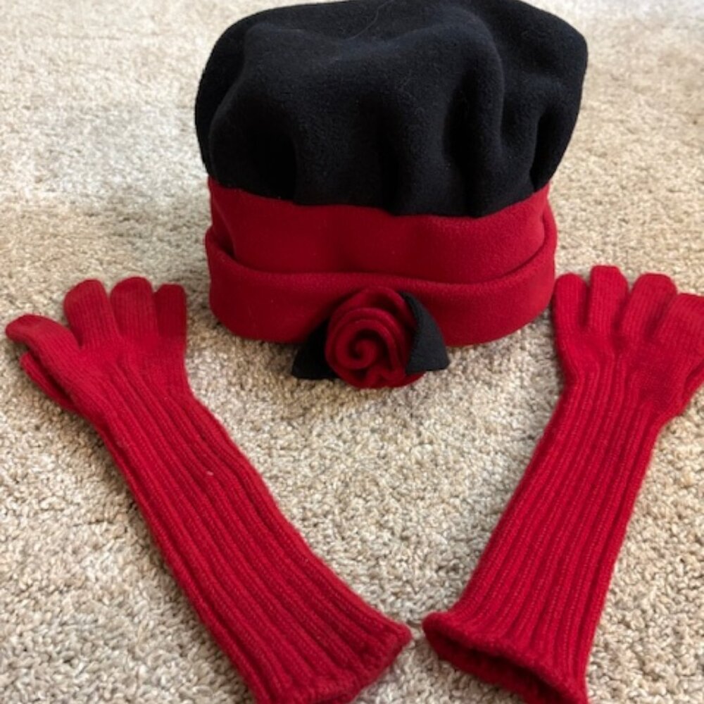 New Womens LaBelle Red Rose Hat ($40) & Aris Long Red Gloves ($25).